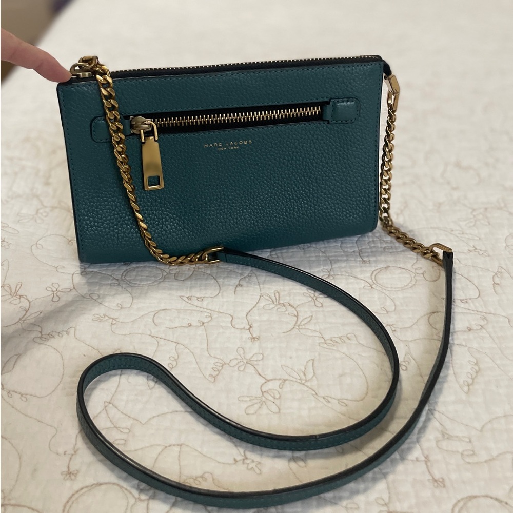 Marc Jacobs Teal Gotham Crossbody Bag with Gold Chain